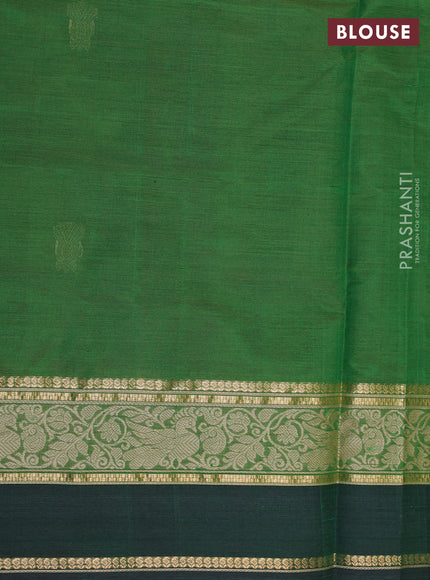 Kanchipuram silk cotton saree green and bottle green with thread woven buttas and rettapet thread & zari woven border