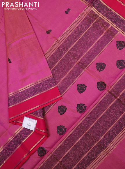 Kanchipuram silk cotton saree dual shade of pink and pink with thread woven buttas and rettapet thread & zari woven border