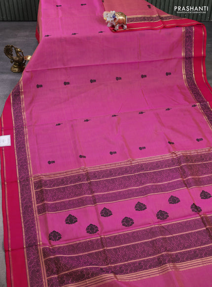 Kanchipuram silk cotton saree dual shade of pink and pink with thread woven buttas and rettapet thread & zari woven border