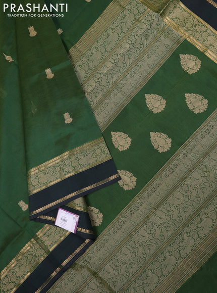 Kanchipuram silk cotton saree dual shade of green and bottle green with thread woven buttas and rettapet thread & zari woven border