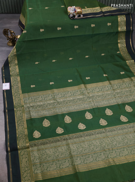 Kanchipuram silk cotton saree dual shade of green and bottle green with thread woven buttas and rettapet thread & zari woven border