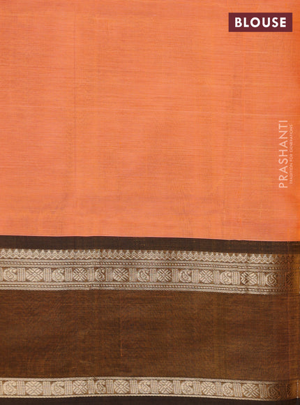 Kanchipuram silk cotton saree orange and dark mustard with allover zari woven checked pattern and rettapet zari woven border