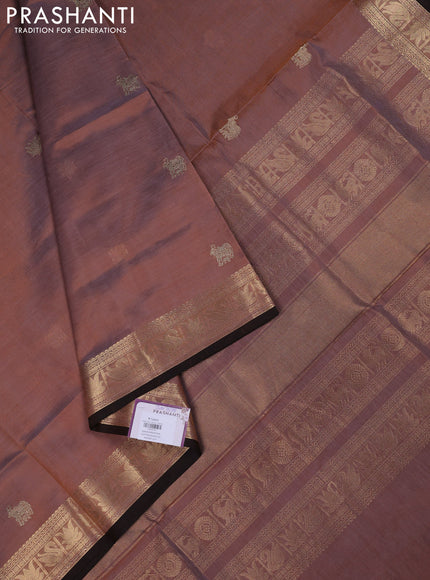 Kanchipuram silk cotton saree brown and coffee brown with zari woven buttas and zari woven border
