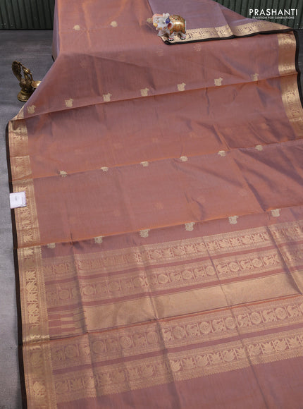 Kanchipuram silk cotton saree brown and coffee brown with zari woven buttas and zari woven border
