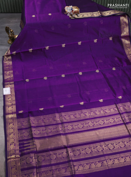 Kanchipuram silk cotton saree purple with zari woven buttas and zari woven border