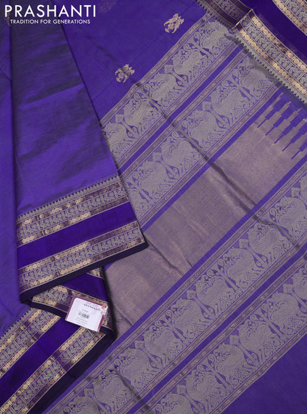 Kanchipuram silk cotton saree blue shade and blue with zari woven buttas and rettapet zari woven border