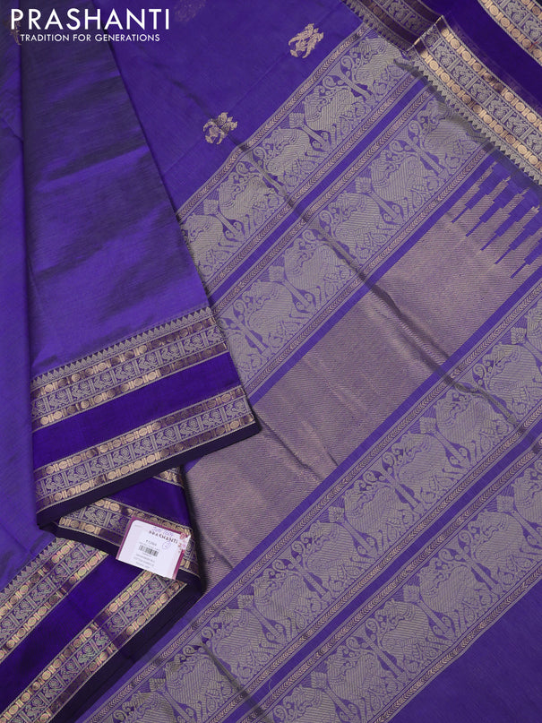 Kanchipuram silk cotton saree blue shade and blue with zari woven buttas and rettapet zari woven border