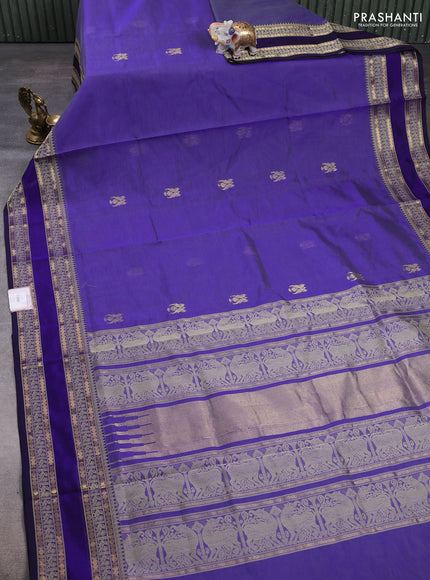 Kanchipuram silk cotton saree blue shade and blue with zari woven buttas and rettapet zari woven border