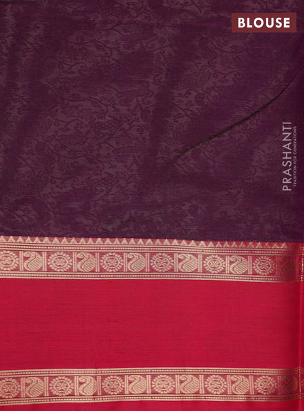Kanchipuram silk cotton saree wine shade and pink with allover vanasingaram thread weaves and rettapet zari woven border