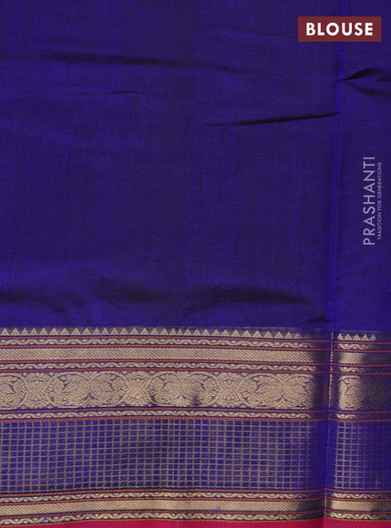 Kanchipuram silk cotton saree blue and pink with zari woven buttas and zari woven checked border