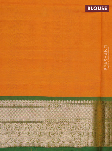 Kanchipuram silk cotton saree mango yellow and green with zari woven buttas and zari woven border
