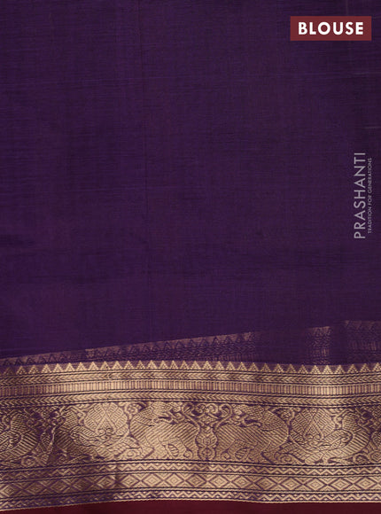 Kanchipuram silk cotton saree violet and maroon with allover thread checks & 1000 buttas and zari woven border