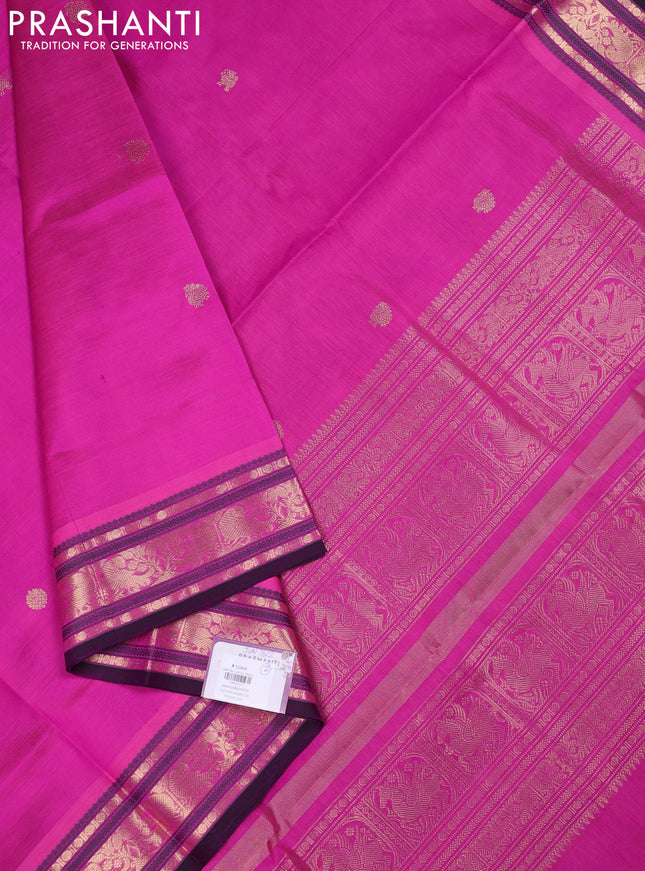 Kanchipuram silk cotton saree pink and purple with zari woven buttas and zari woven border