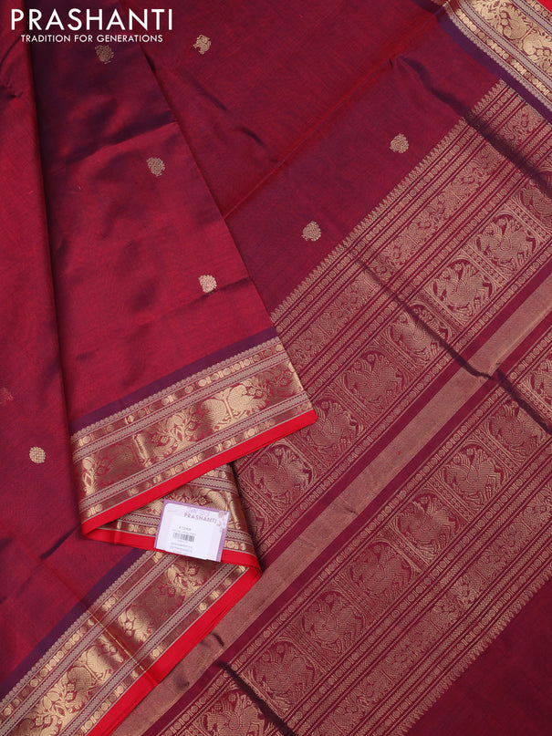 Kanchipuram silk cotton saree maroon and red with zari woven buttas and zari woven border