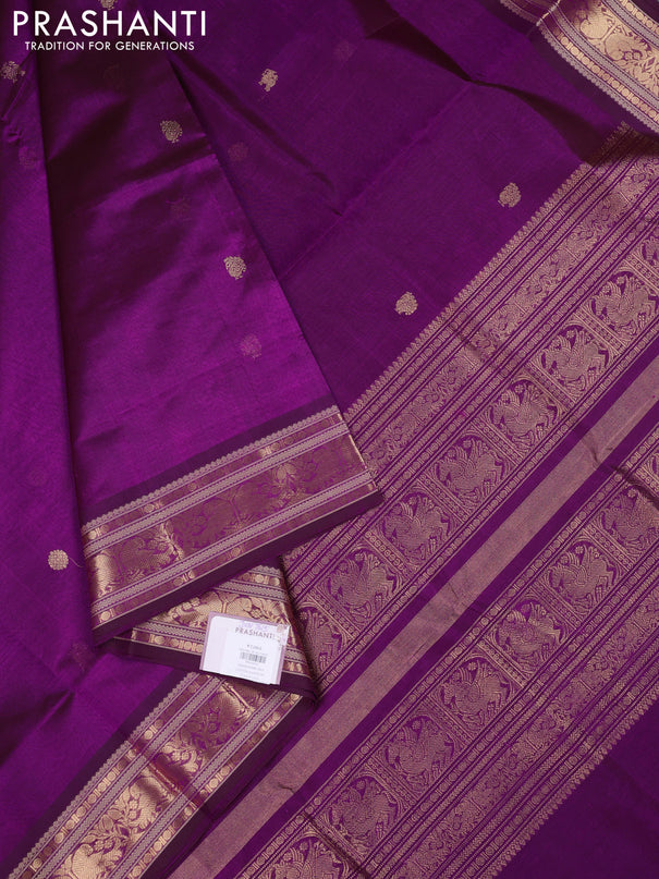 Kanchipuram silk cotton saree purple with zari woven buttas and zari woven border