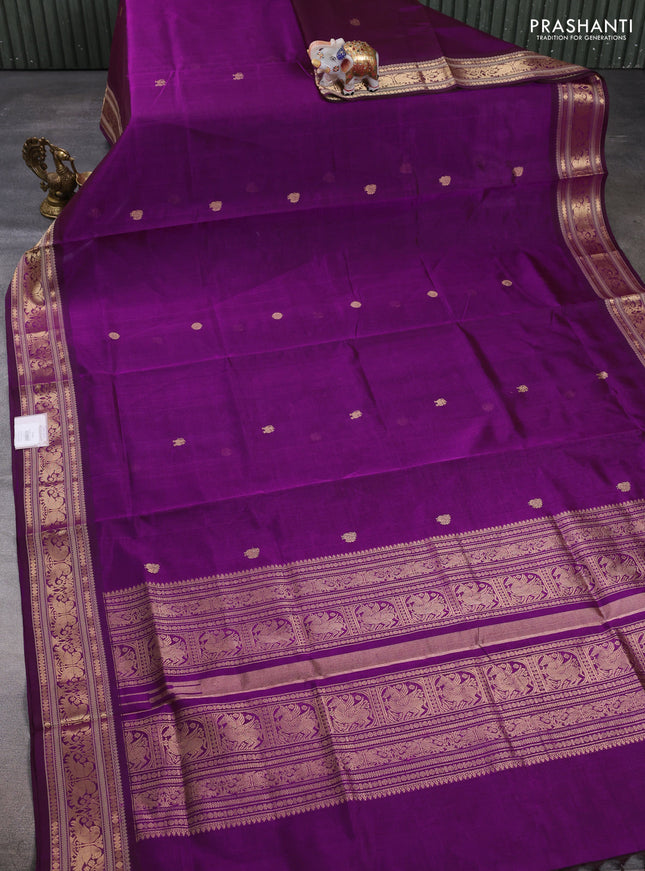 Kanchipuram silk cotton saree purple with zari woven buttas and zari woven border