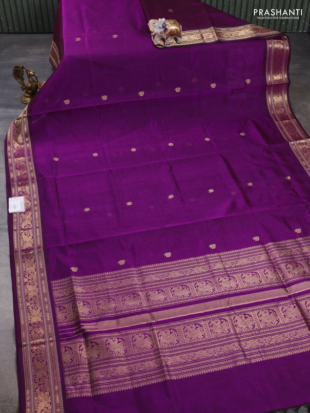 Kanchipuram silk cotton saree purple with zari woven buttas and zari woven border