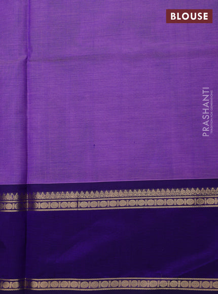 Kanchipuram silk cotton saree lavender and blue with allover zari stripe pattern and rettapet zari woven border