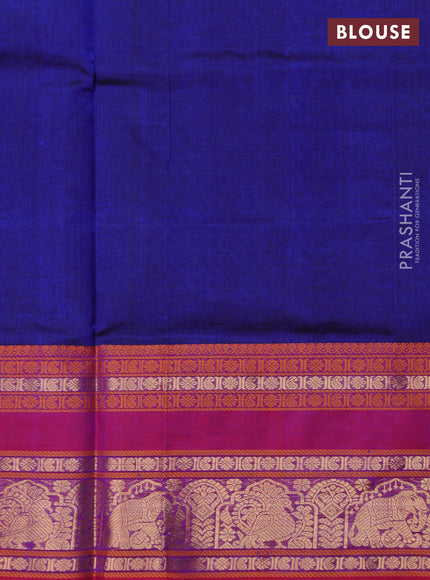 Kanchipuram silk cotton saree blue and pink with allover thread checks & 1000 buttas and rettapet zari woven border