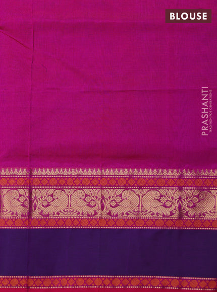 Kanchipuram silk cotton saree magenta pink and purple with annam zari woven buttas and rettapet zari woven border