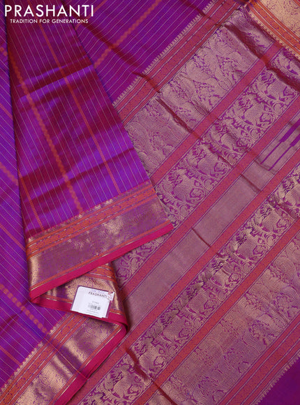 Kanchipuram silk cotton saree dual shade of purple and pink with allover thread weaves and zari woven border