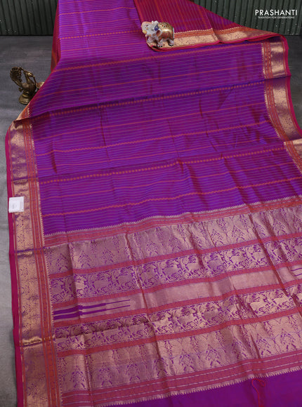 Kanchipuram silk cotton saree dual shade of purple and pink with allover thread weaves and zari woven border