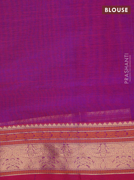 Kanchipuram silk cotton saree dual shade of purple and pink with allover thread weaves and zari woven border