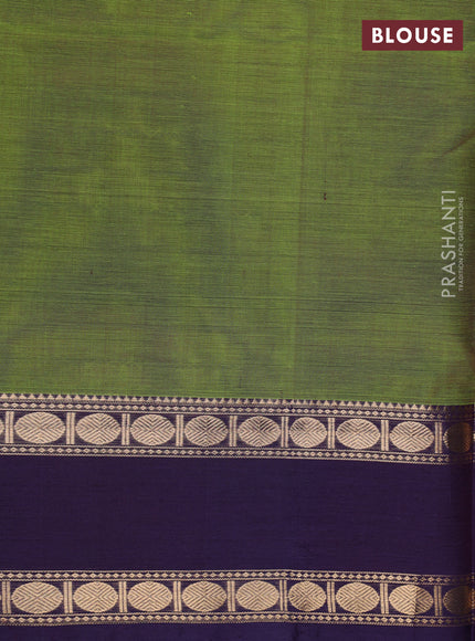 Kanchipuram silk cotton saree green and violet with allover thread weaves and rettapet zari woven border