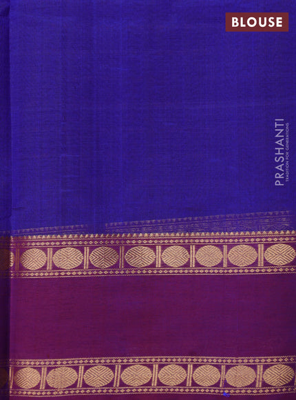 Kanchipuram silk cotton saree blue and dark magenta pink with allover thread weaves and rettapet zari woven border
