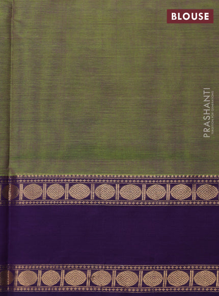 Kanchipuram silk cotton saree dual shade of green and violet with allover thread weaves and rettapet zari woven border