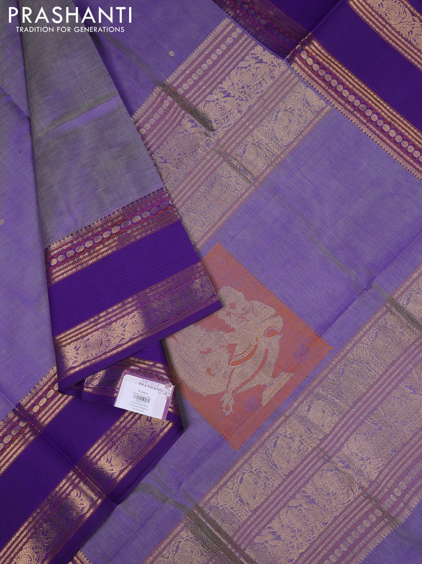 Kanchipuram silk cotton saree violet shade and violet with zari woven buttas and long rettepet zari woven border