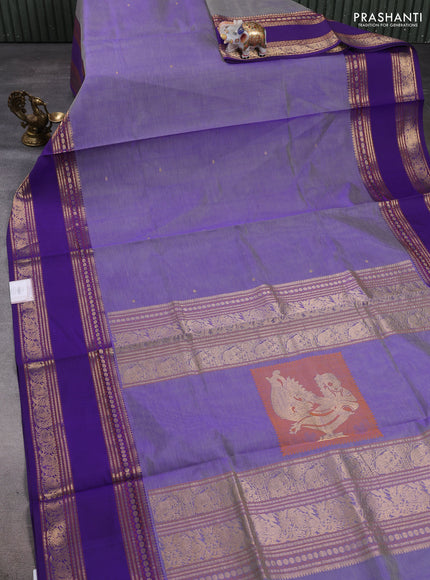 Kanchipuram silk cotton saree violet shade and violet with zari woven buttas and long rettepet zari woven border