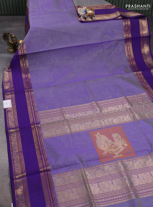 Kanchipuram silk cotton saree violet shade and violet with zari woven buttas and long rettepet zari woven border
