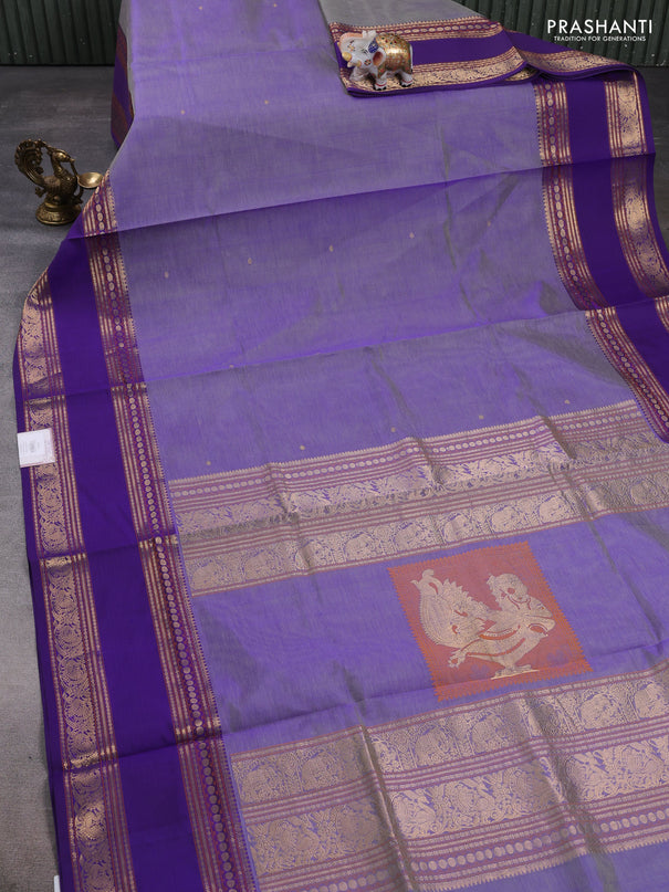 Kanchipuram silk cotton saree violet shade and violet with zari woven buttas and long rettepet zari woven border