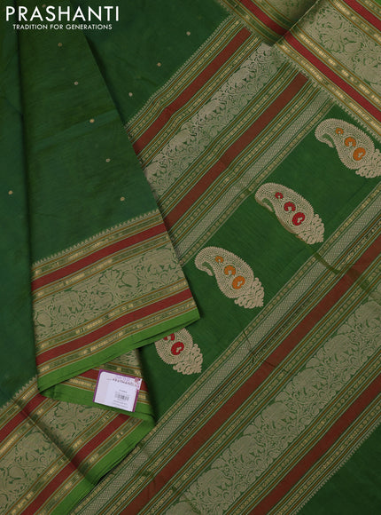 Kanchipuram silk cotton saree green with thread & zari woven buttas and long thread & zari woven border