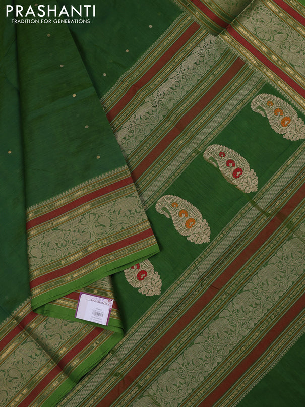 Kanchipuram silk cotton saree green with thread & zari woven buttas and long thread & zari woven border