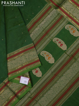 Kanchipuram silk cotton saree green with thread & zari woven buttas and long thread & zari woven border