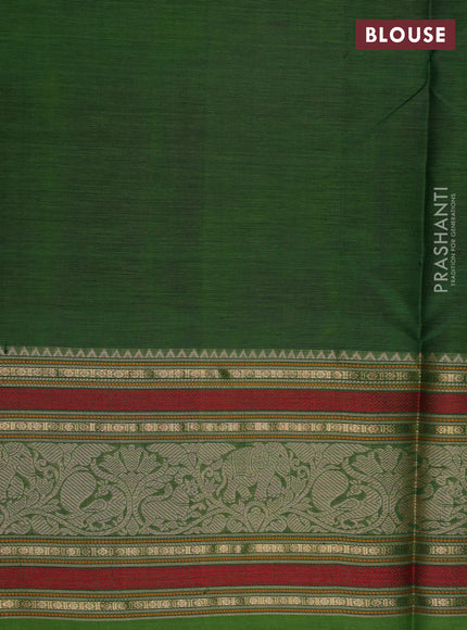 Kanchipuram silk cotton saree green with thread & zari woven buttas and long thread & zari woven border