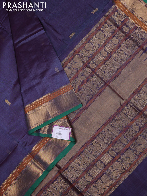 Kanchipuram silk cotton saree dual shade of violet and green with zari woven buttas and zari woven border