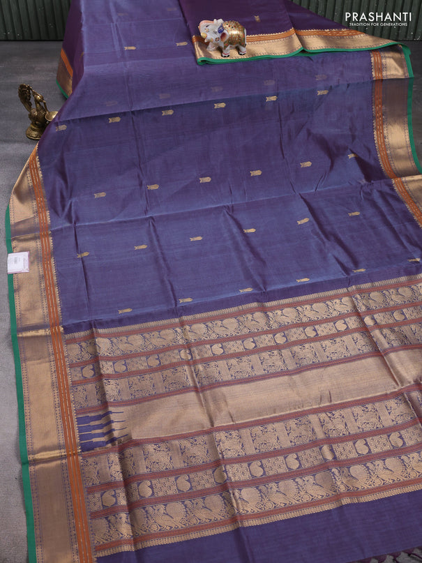 Kanchipuram silk cotton saree dual shade of violet and green with zari woven buttas and zari woven border