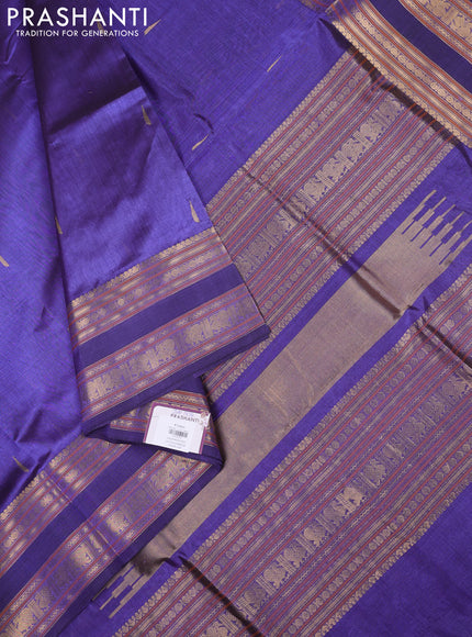 Kanchipuram silk cotton saree blue with zari woven buttas and rettapet zari woven border