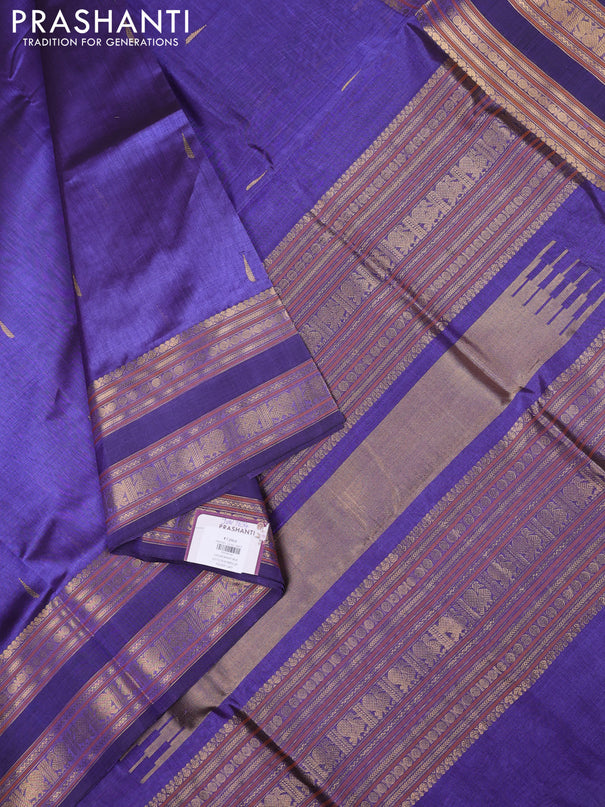 Kanchipuram silk cotton saree blue with zari woven buttas and rettapet zari woven border