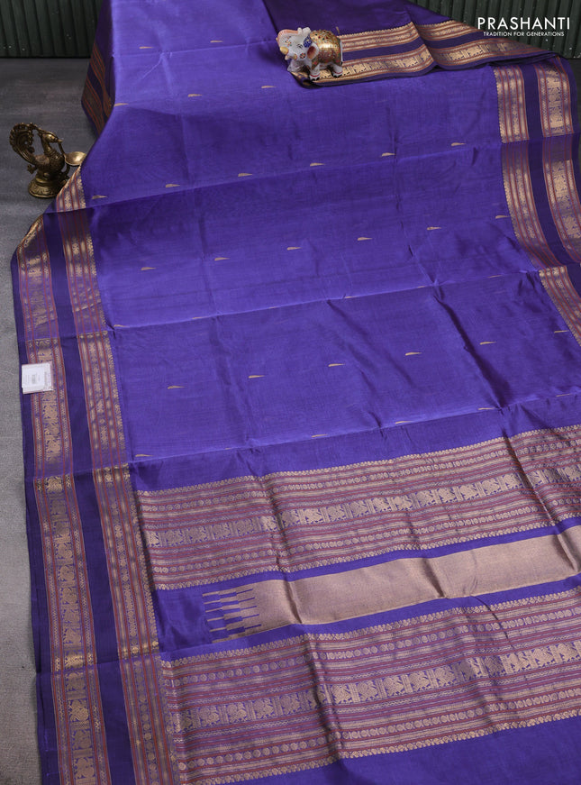 Kanchipuram silk cotton saree blue with zari woven buttas and rettapet zari woven border
