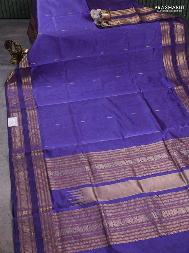Kanchipuram silk cotton saree blue with zari woven buttas and rettapet zari woven border