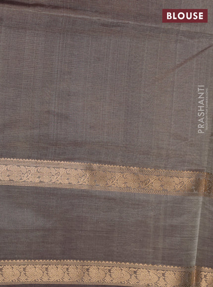 Kanchipuram silk cotton saree chikku shade and pastel brown with allover vairaosi pattern and rettapet zari woven border