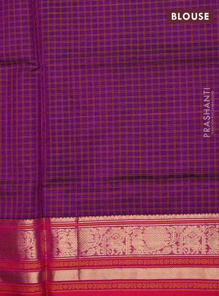 Kanchipuram silk cotton saree purple and pink with allover thread checks & buttas and zari woven border