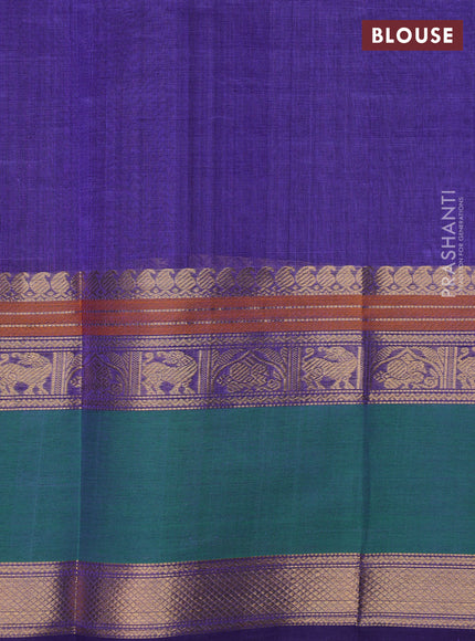Kanchipuram silk cotton saree blue and dual shade of green with allover lakshadeepam weaves and rettapet zari woven border