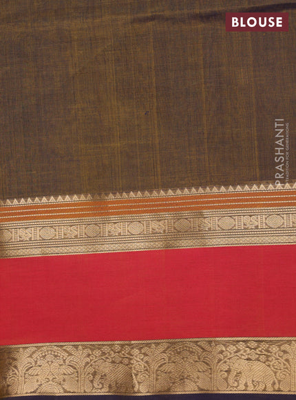 Kanchipuram silk cotton saree olive green and red with allover lakshadeepam weaves and rettapet zari woven border