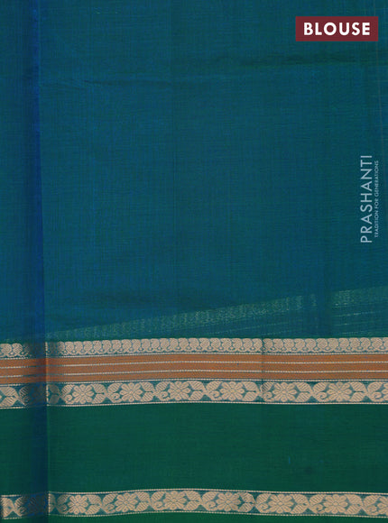 Kanchipuram silk cotton saree dual shade of teal bluish green with allover lakshadeepam weaves and rettapet zari woven border