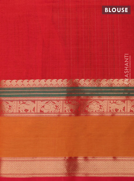 Kanchipuram silk cotton saree orange and mustard yellow with allover lakshadeepam weaves and rettapet zari woven border